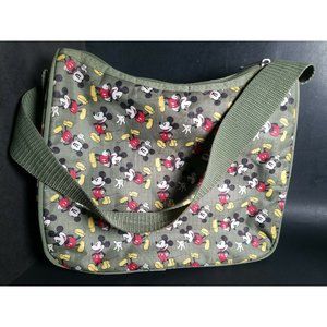 Disney Mickey Mouse Shoulder Bag Olive Green Purse Nylon Easy Clean 9x10" Zipper